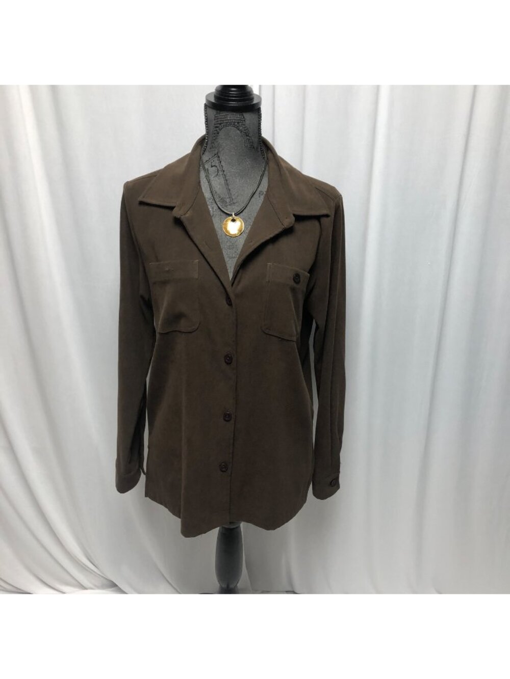 Christopher and Banks Shirt Womens Size Medium Brown Button Up Brushed Blouse